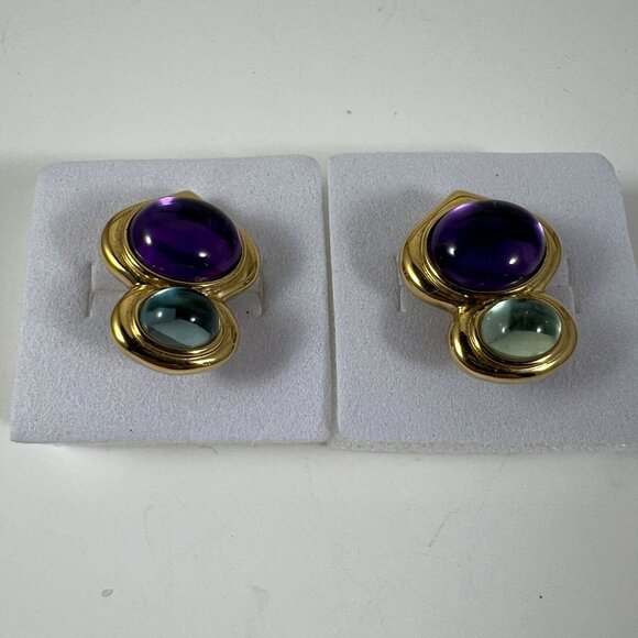 Jewelry - Vintage Kai Yinlo Sterling Silver Clip-On Earrings With Purple & Green Cabochon
